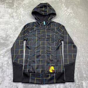Burton Dryride Full Zip Hoodie Jacket Black Grid Print Youth Sz S Outdoor Winter